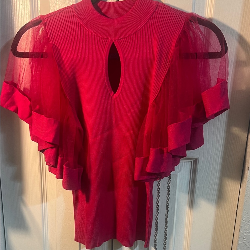 New York & Company Vibrant hot pink Ruffle Blouse